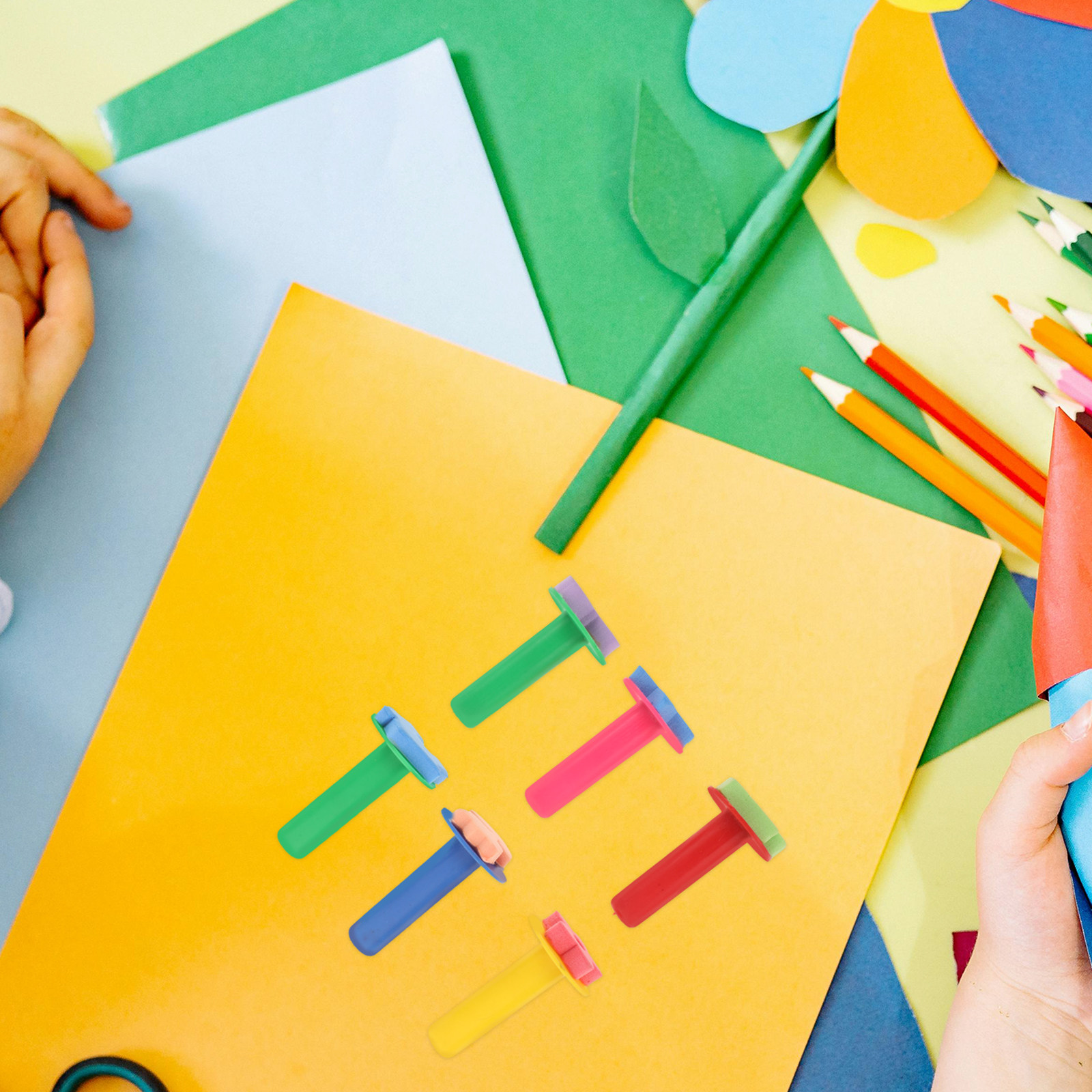 Kids Education Tools - ชุดแสตมป์ฟองน้ำสำหรับเด็ก 6 ชิ้น ปลอดภัย พร้อมแปรงทาสี EVA