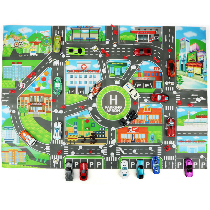Kids Educational Mat - ของเล่นเสริมพัฒนาการ แผ่นรองถนน 130*100 ซม. แผนที่รถยนต์ 83*58