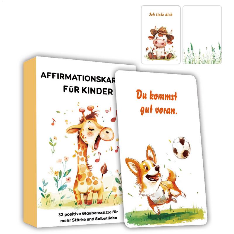 Kids Education Quotes - การ์ดเสริมสร้างความมั่นใจสําหรับเด็ก 32 แฟลชการ์ดให้ความรู้สติของเยอรมัน คําคมทําให้มั่นใจ อาคารของเล่นเพื่อการศึกษา ธีมสัตว์