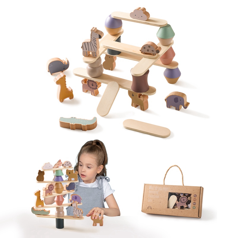 Kids Education Usa - ของเล่น Montessori ไม้สำหรับเด็กทารกของเล่นของเล่นไม้บล็อกสมดุลเกมกระดานเพื่อการศึกษาบล็อกที่เรียงซ้อนกันสมดุลของเล่นของขวัญสำหรับเด็ก