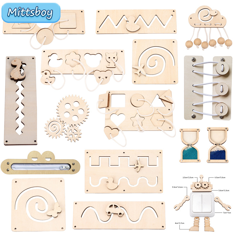 Kids Education Usa - เด็ก Montessori Busy Board DIY องค์ประกอบไม้ชิ้นส่วนอุปกรณ์เสริมสําหรับเด็กทารกการศึกษานาฬิกาทรายรองเท้าเขาวงกต