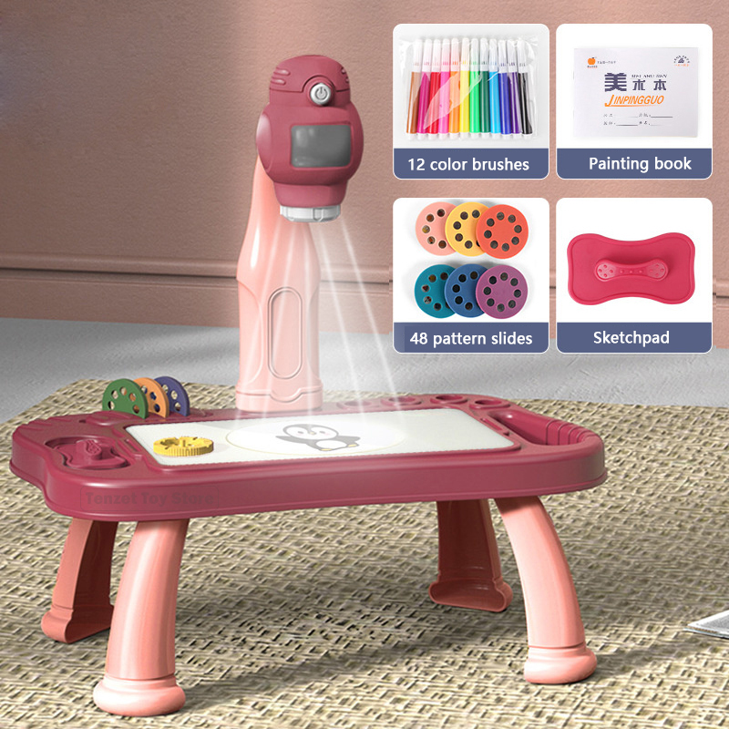 Kids Education Tools - สมาร์ทโปรเจคเตอร์เด็กภาพวาดชุดโต๊ะโปรเจคเตอร์การศึกษาของเล่นวาดศิลปะหัตถกรรมการเรียนรู้สีเครื่องมือสำหรับเด็ก
