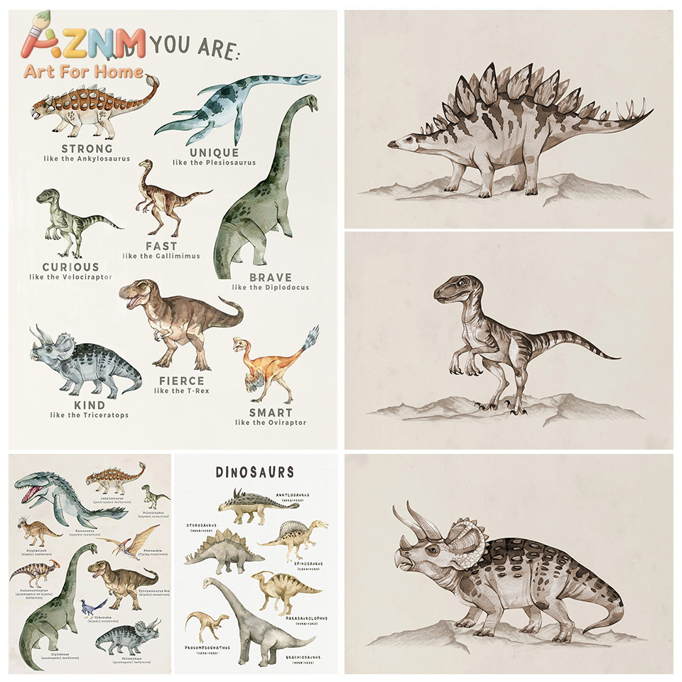 Kids Education Quotes - AZNM ศิลปะบนผืนผ้าใบลายไดโนเสาร์สีน้ำ, ภาพพิมพ์คำคมสร้างแรงบันดาลใจสำหรับเด็ก, โปสเตอร์ตกแต่งบ้านเพื่อการศึกษาสำหรับเด็ก, ไม่มีกรอบ
