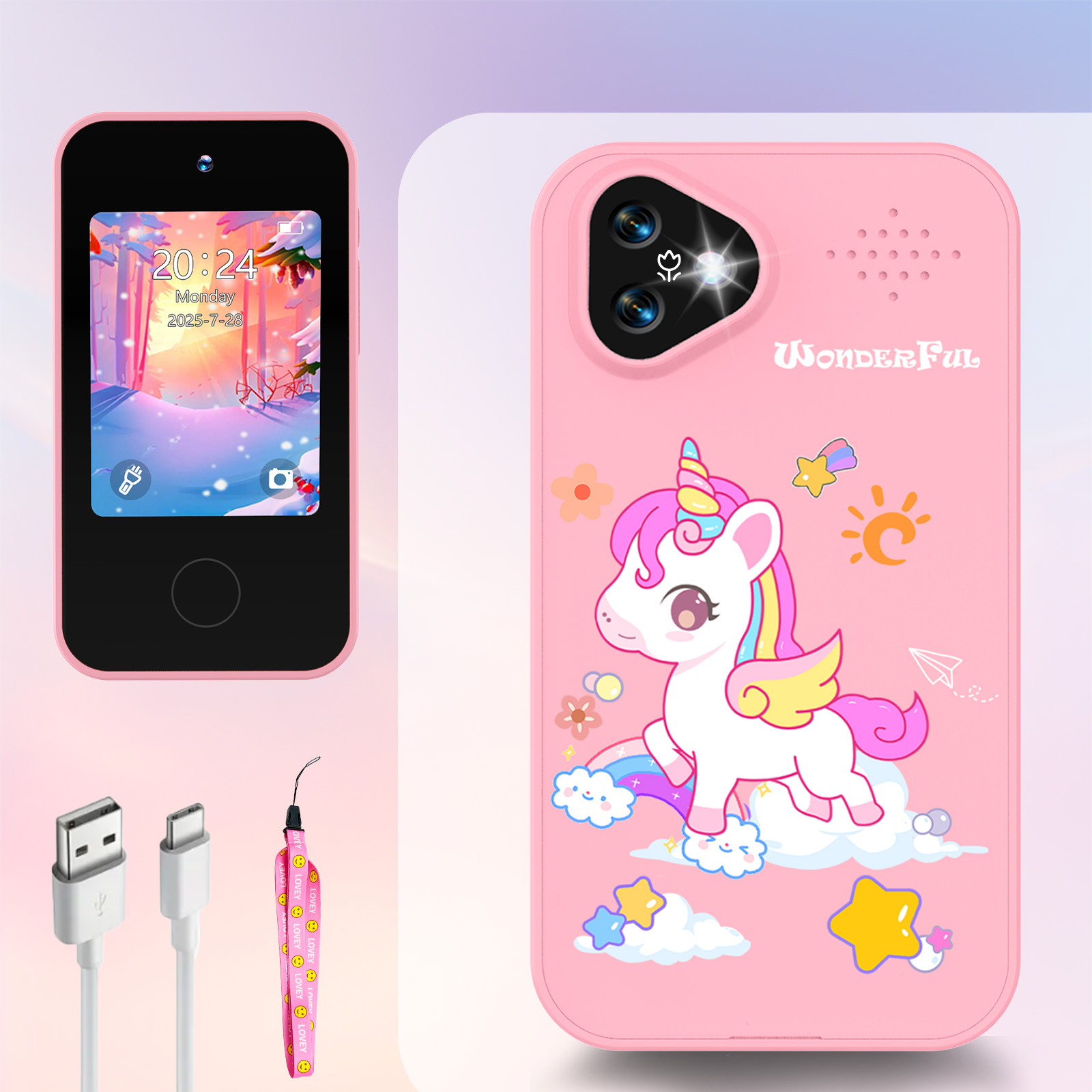 Kids Education Mobile - ของเล่นโทรศัพท์มือถือยูนิคอร์นสำหรับเด็ก กล้องถ่ายรูป หน้าจอสัมผัส เครื่องเล่น MP3 กล้องดิจิตอลเพื่อการศึกษา