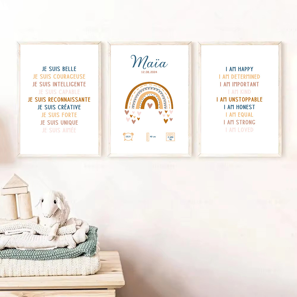Kids Education Quotes - โปสเตอร์วันเกิดชื่อทารกสั่งทำได้โปสเตอร์ภาพพิมพ์ศิลปะเพื่อการศึกษาภาพวาดผ้าใบสีรุ้งรูปภาพติดผนังของตกแต่งห้องเด็ก