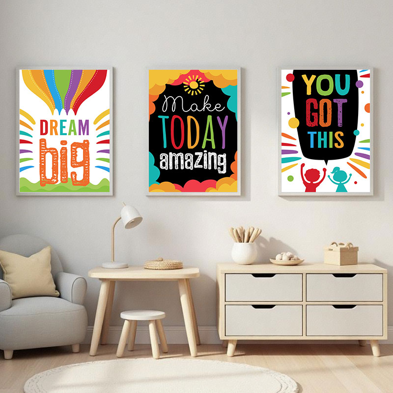 Kids Education Quotes - สีสันน่ารัก Dream คําคมใหญ่ผ้าใบพิมพ์เด็กสไตล์สร้างแรงบันดาลใจ Wall Decor โปสเตอร์สําหรับห้องนอนห้องเด็กเล่น