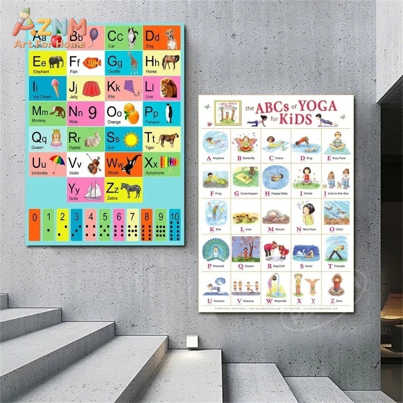 AZNM โปสเตอร์ผ้าใบไร้กรอบสำหรั - Kids Yoga Education บทวิจารณ์และราคา