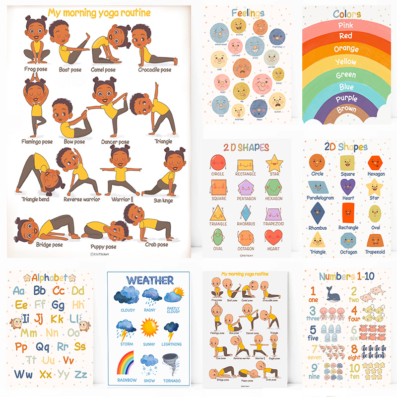 (ภาพวาดบนผืนผ้าใบ 2 มิติ) โปสเ - Kids Yoga Education บทวิจารณ์และราคา